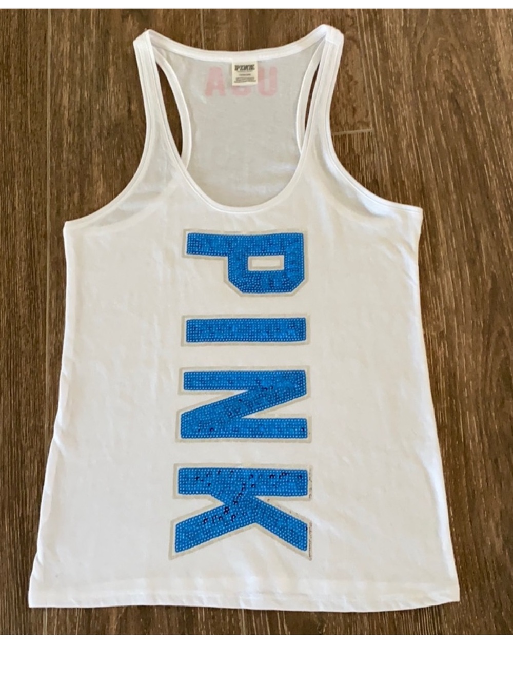 PiNK Victoria’s Secret White “USA”  Tank Top w/ Sequins - Size Small